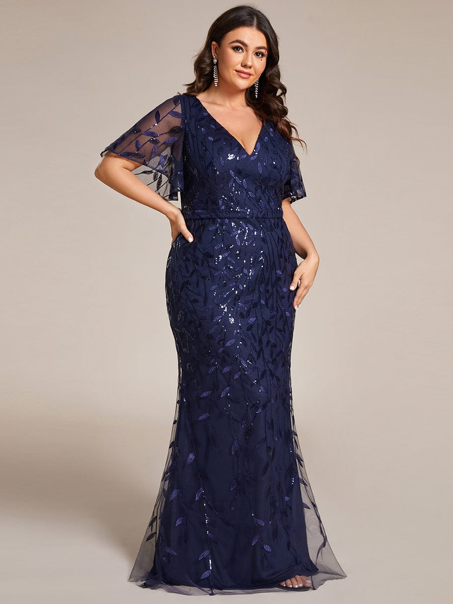 Plus Size Long Mermaid Dress #color_Navy Blue