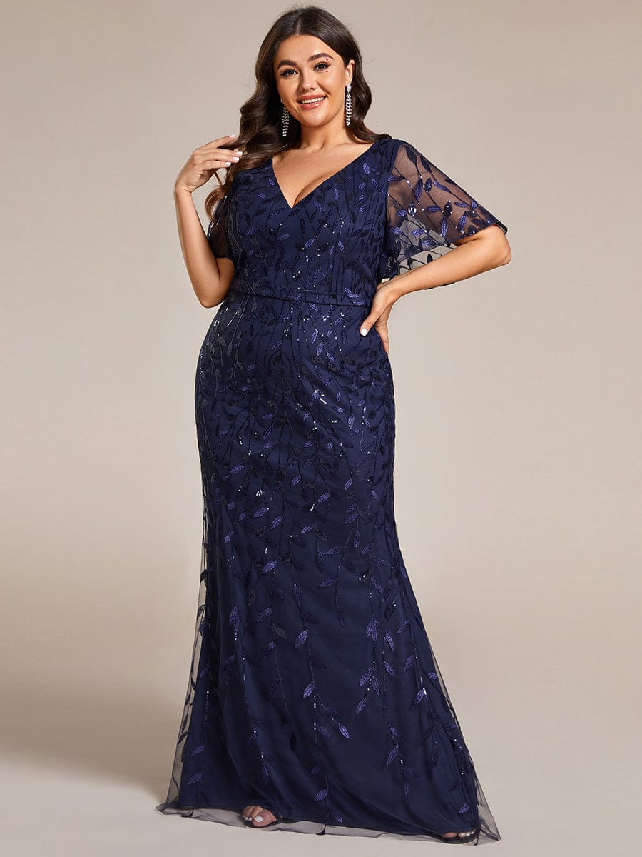 Plus Size Long Mermaid Dress #color_Navy Blue