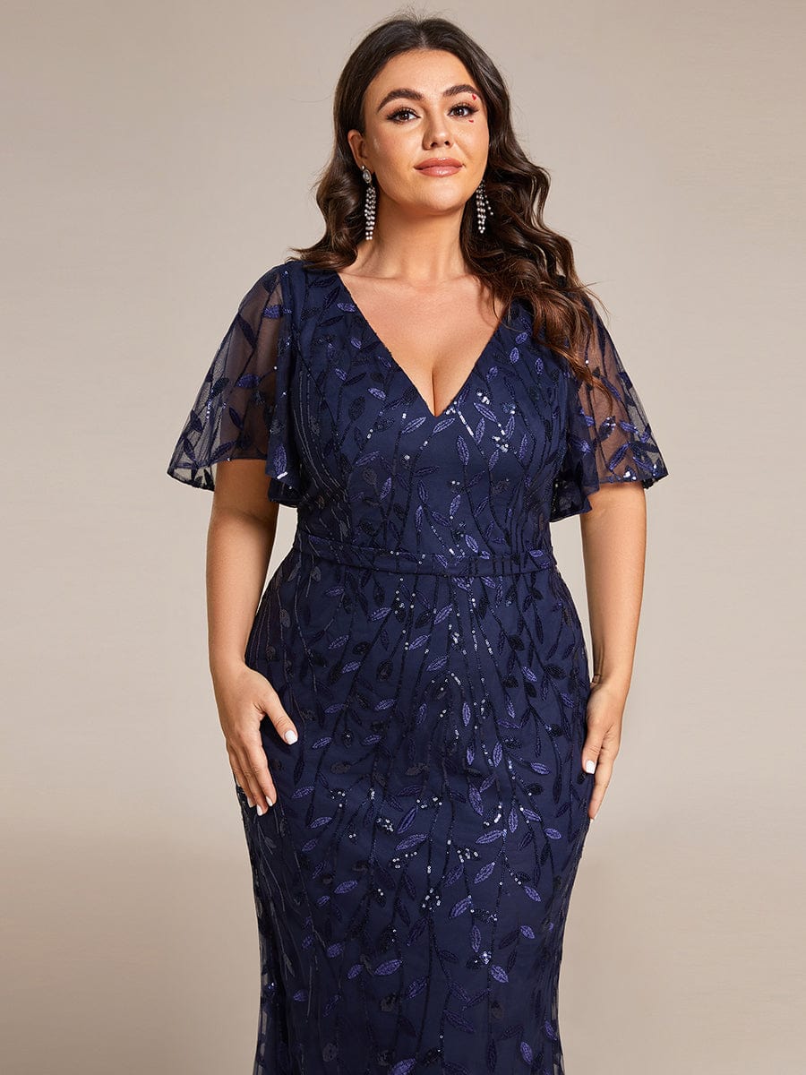 Plus Size Long Mermaid Dress #color_Navy Blue