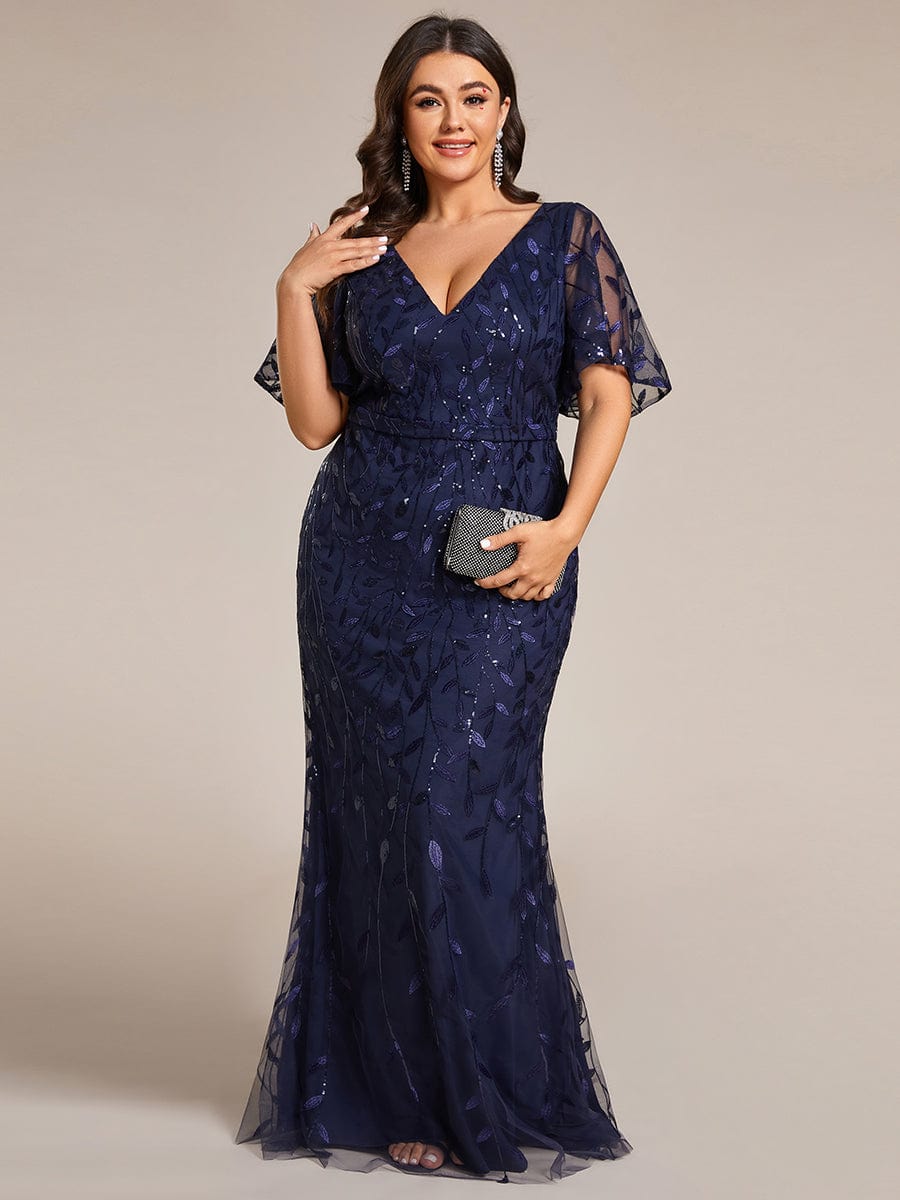 Plus Size Long Mermaid Dress #color_Navy Blue