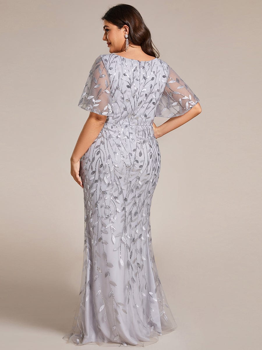 Plus Size Long Mermaid Dress #color_Silver