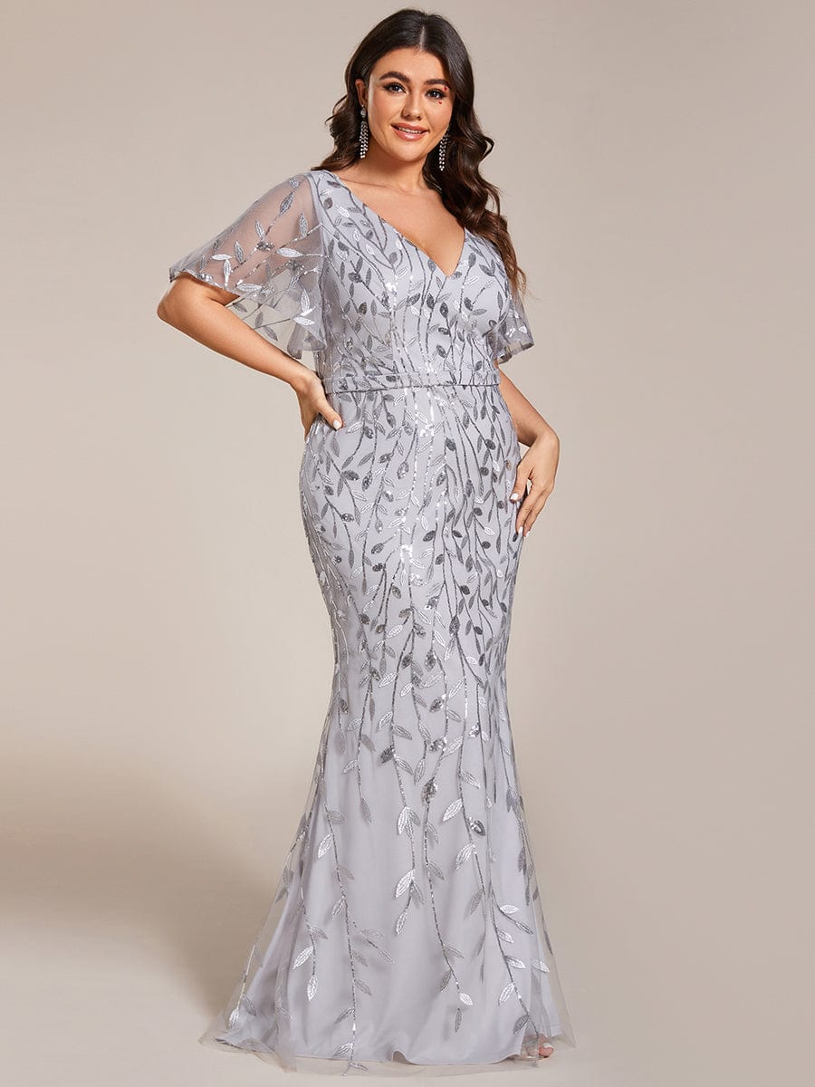 Plus Size Long Mermaid Dress #color_Silver