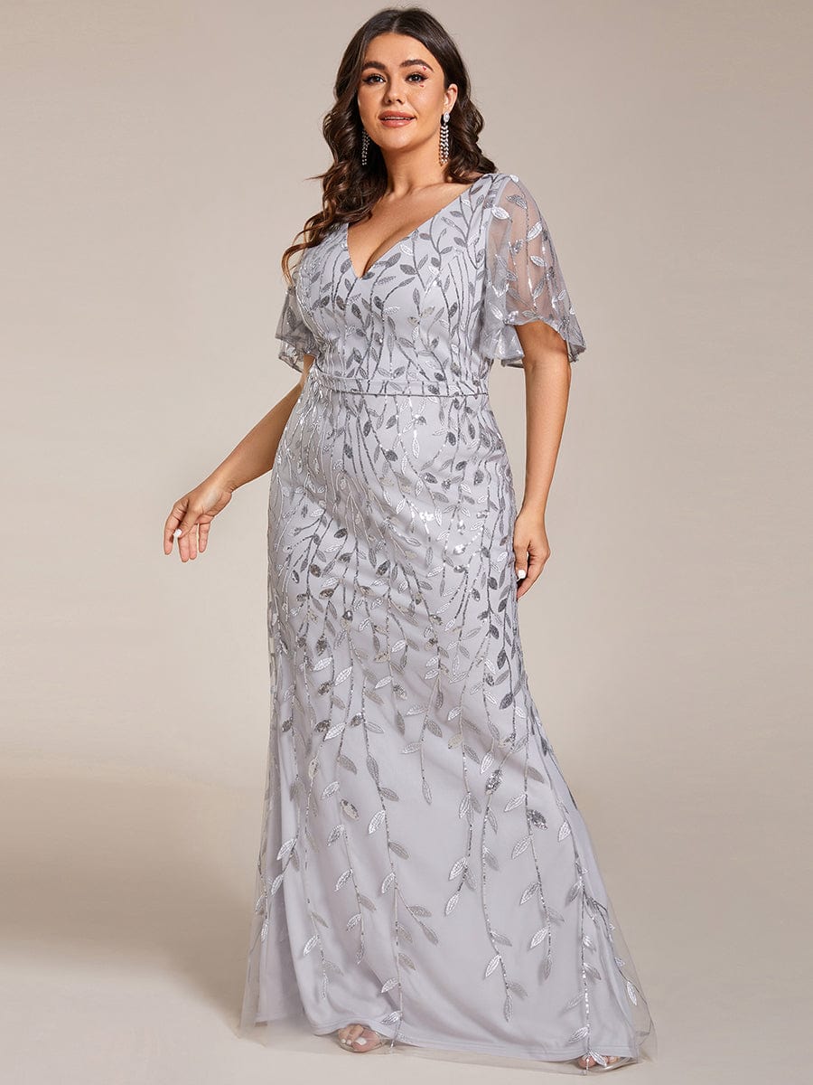 Plus Size Long Mermaid Dress #color_Silver