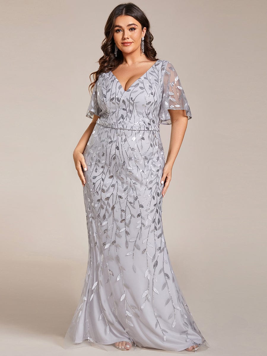 Plus Size Long Mermaid Dress #color_Silver