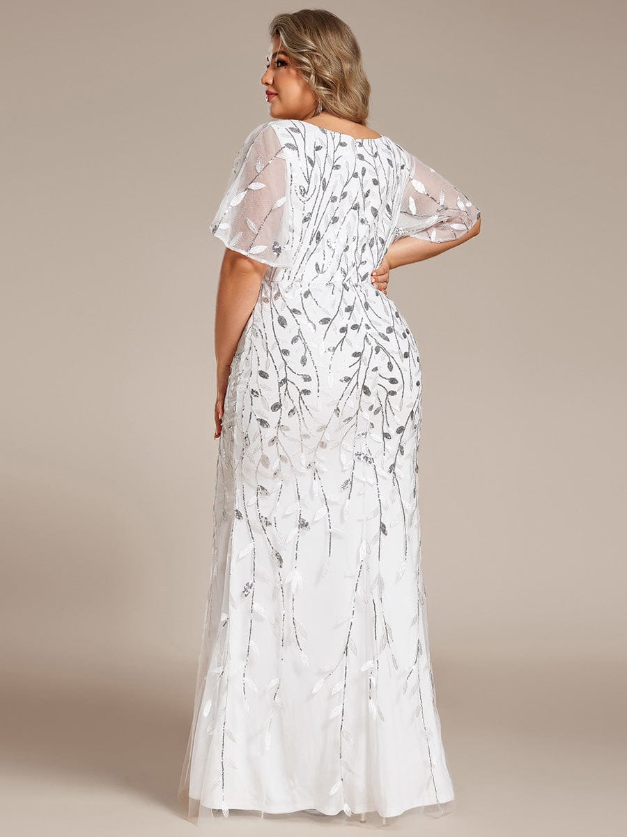 Plus Size Long Mermaid Dress #color_White