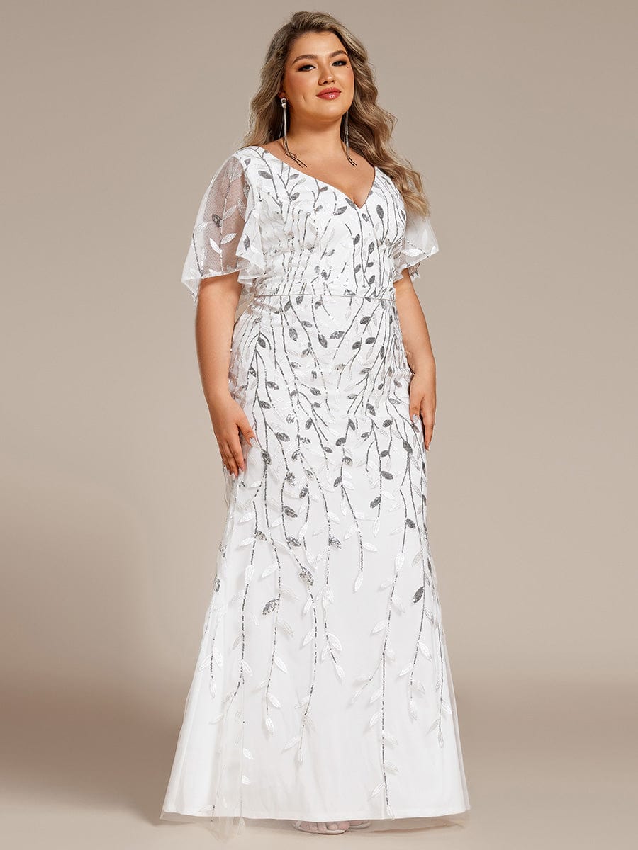 Plus Size Long Mermaid Dress #color_White