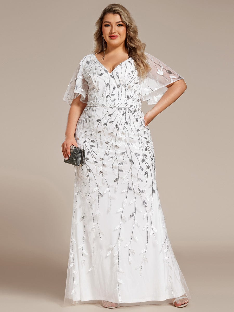 Plus Size Long Mermaid Dress #color_White