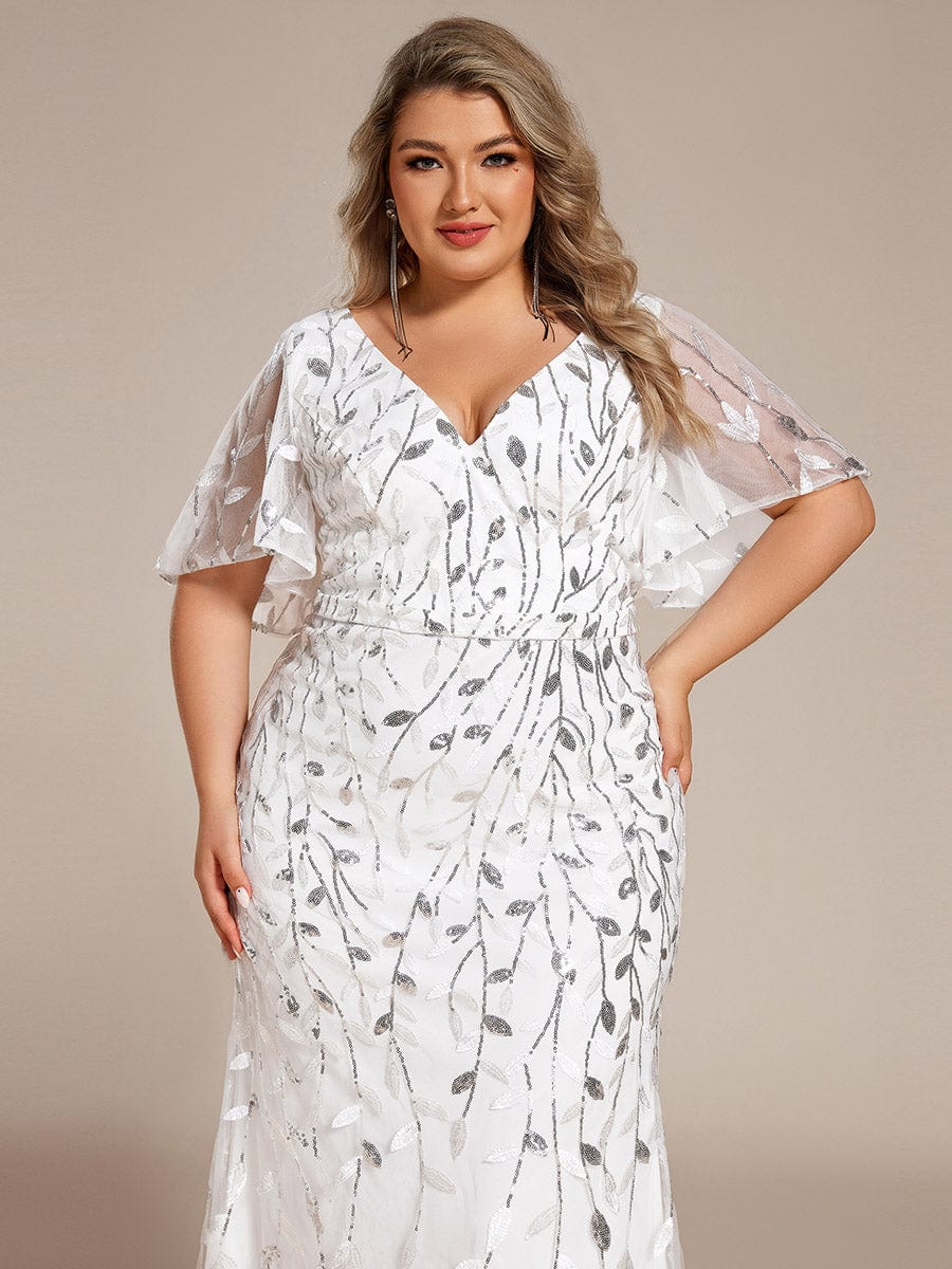 Plus Size Long Mermaid Dress #color_White