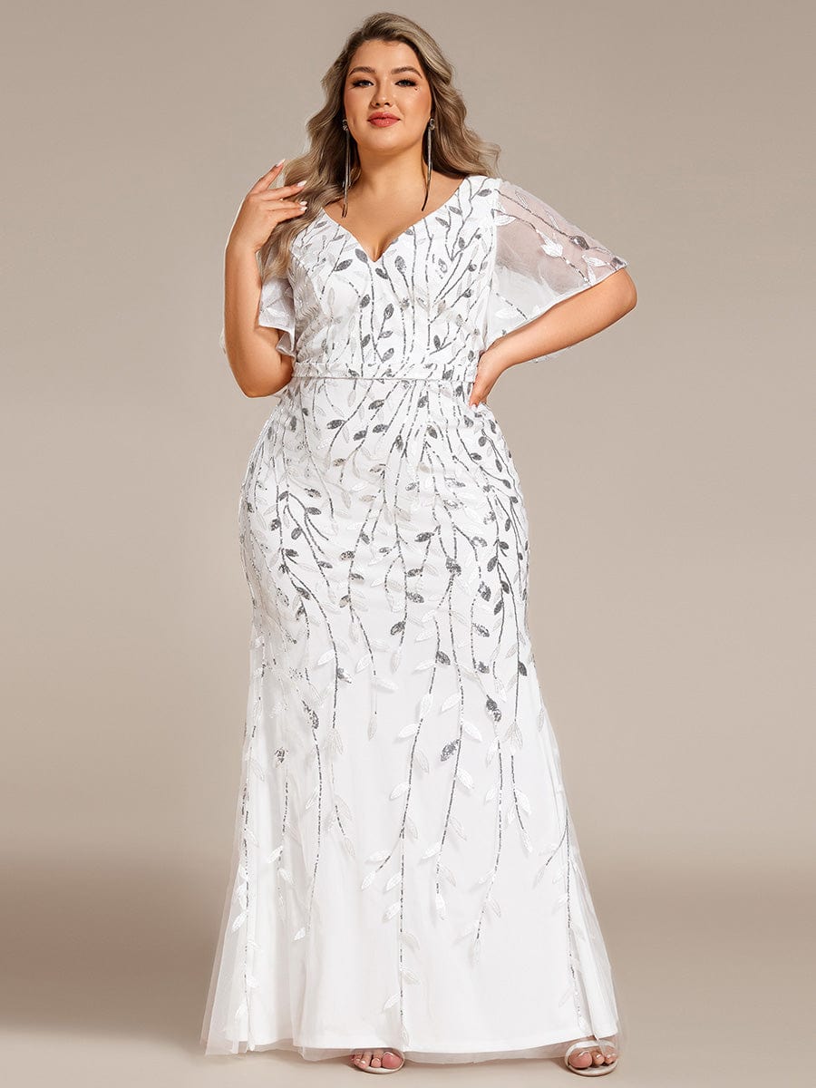 Plus Size Long Mermaid Dress #color_White