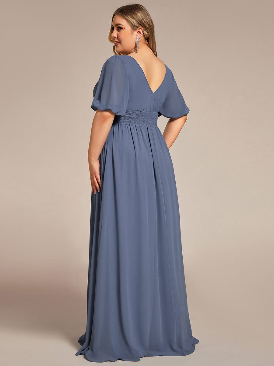 Illusion V-Neck Plus Size Maxi Dress with Slit #color_Dusty Blue