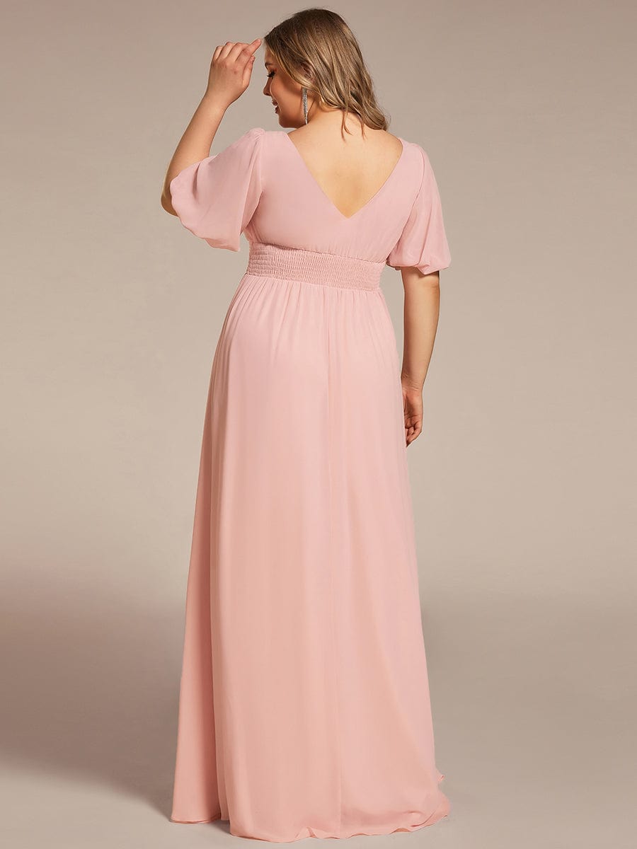 Illusion V-Neck Plus Size Maxi Dress with Slit #color_Pink