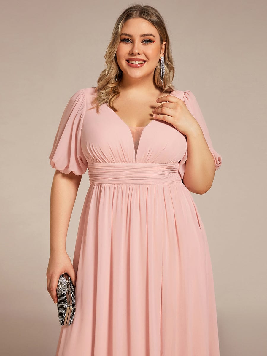 Illusion V-Neck Plus Size Maxi Dress with Slit #color_Pink