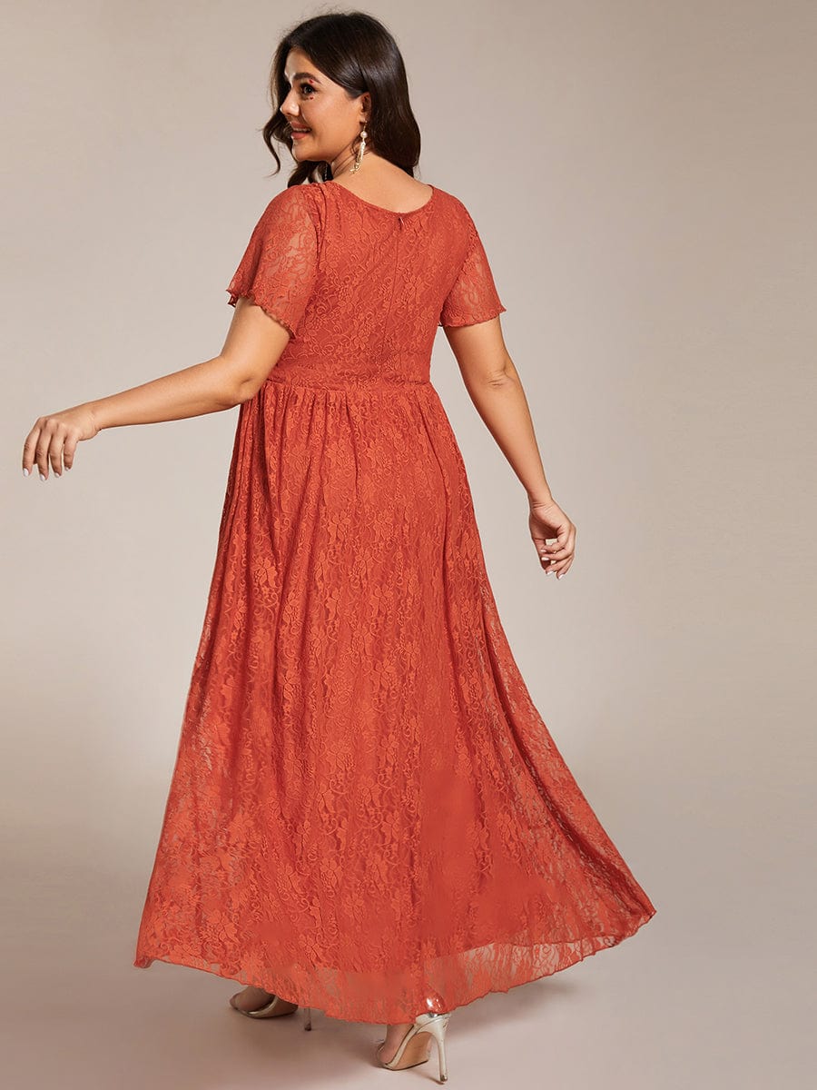 Ruffled Lace High-Low Plus Size Dress with Short Sleeves #color_Burnt Orange