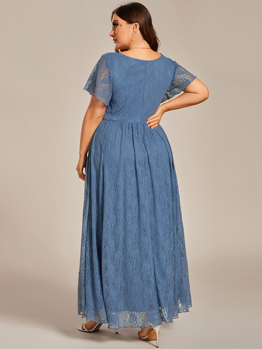 Ruffled Lace High-Low Plus Size Dress with Short Sleeves #color_Dusty Blue