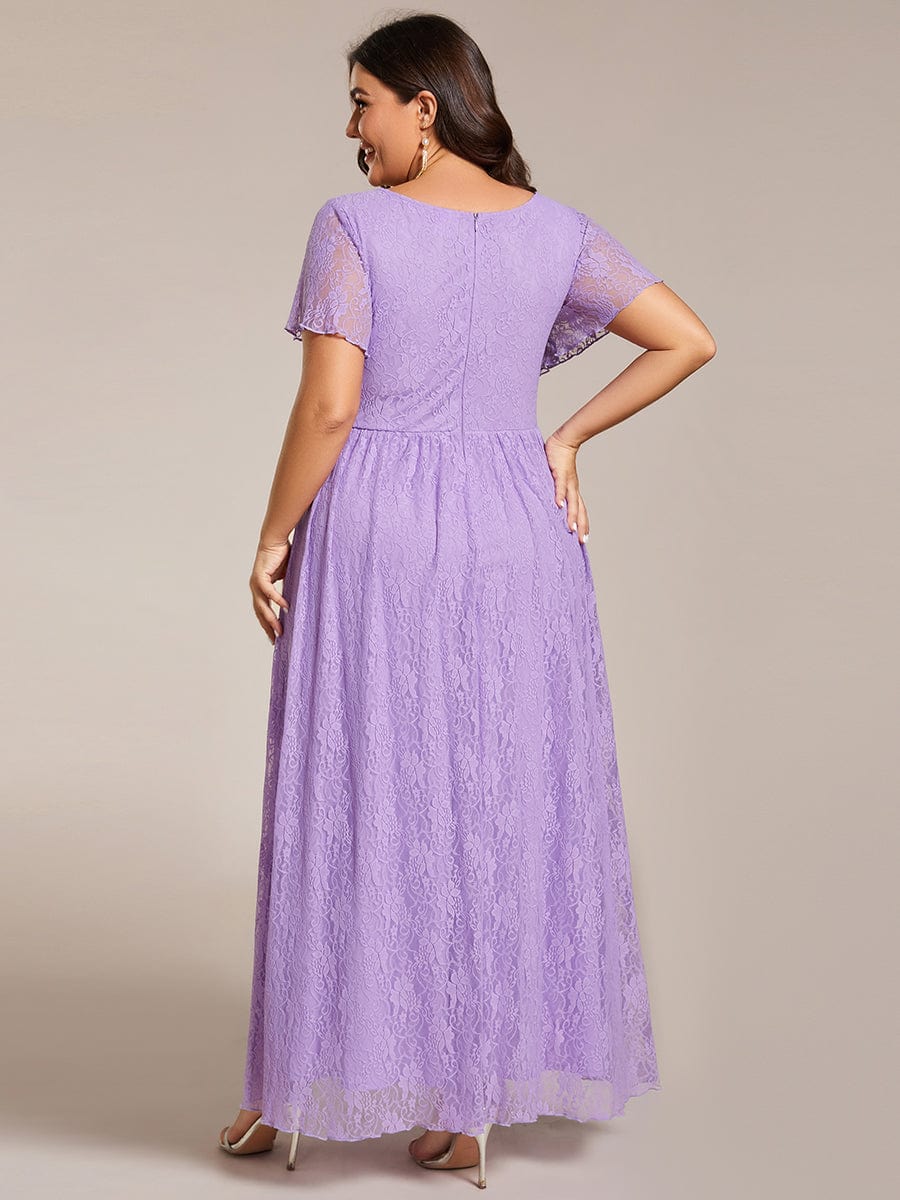 Ruffled Lace High-Low Plus Size Dress with Short Sleeves #color_Lavender