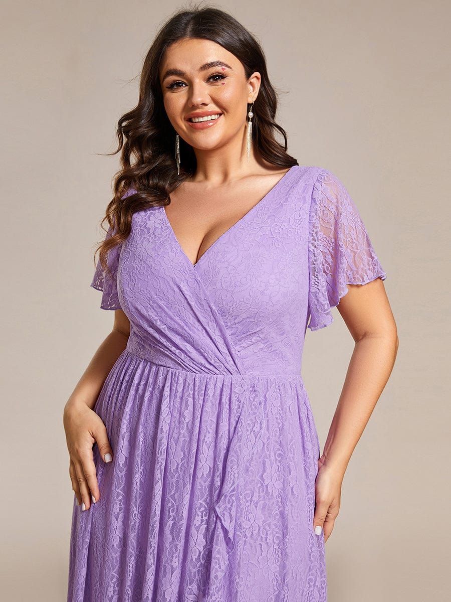 Ruffled Lace High-Low Plus Size Dress with Short Sleeves #color_Lavender