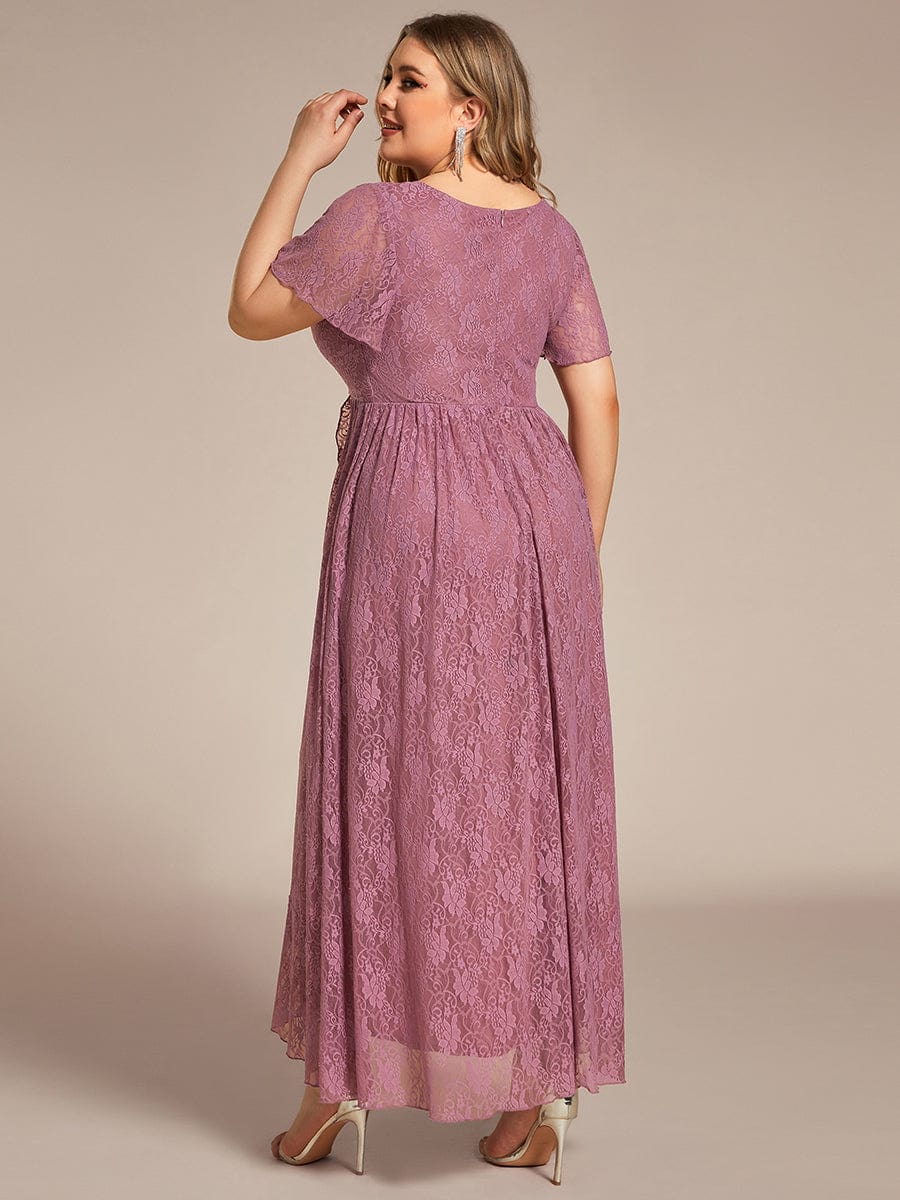 Ruffled Lace High-Low Plus Size Dress with Short Sleeves #color_Purple Orchid