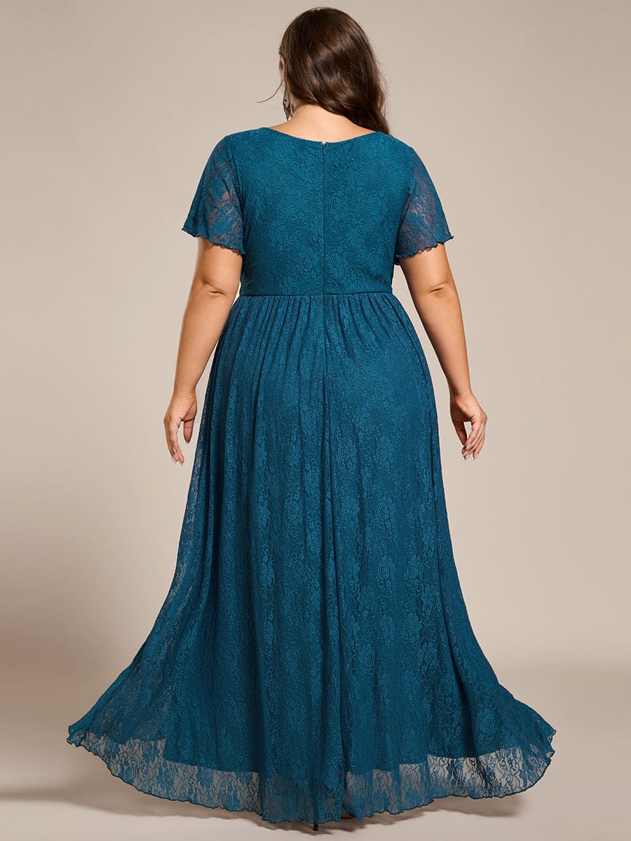 Ruffled Lace High-Low Plus Size Dress with Short Sleeves #color_Teal