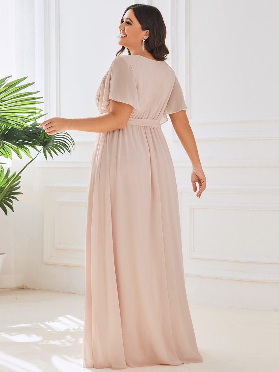 Plus Size Pleated Chiffon Tie-Waist Maxi Dress #color_Blush