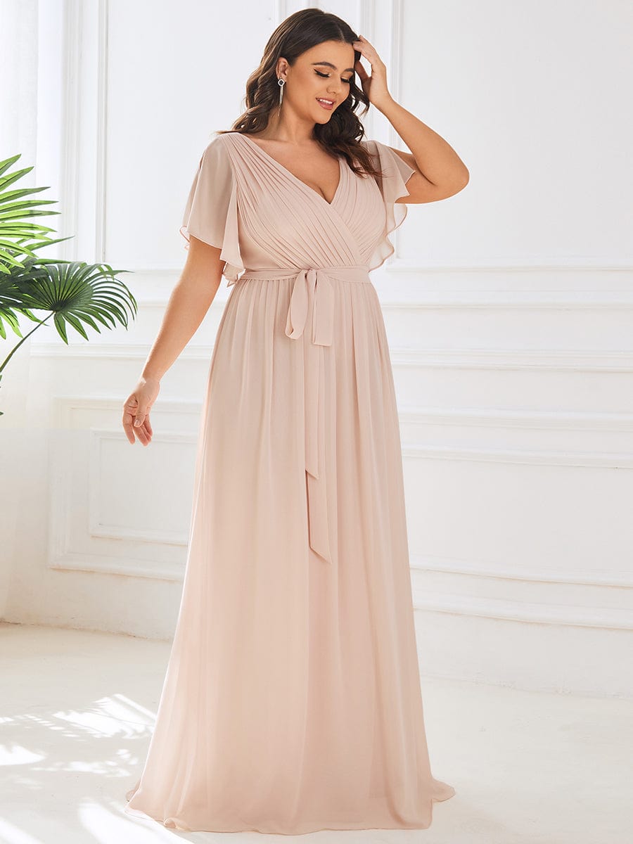 Plus Size Pleated Chiffon Tie-Waist Maxi Dress #color_Blush