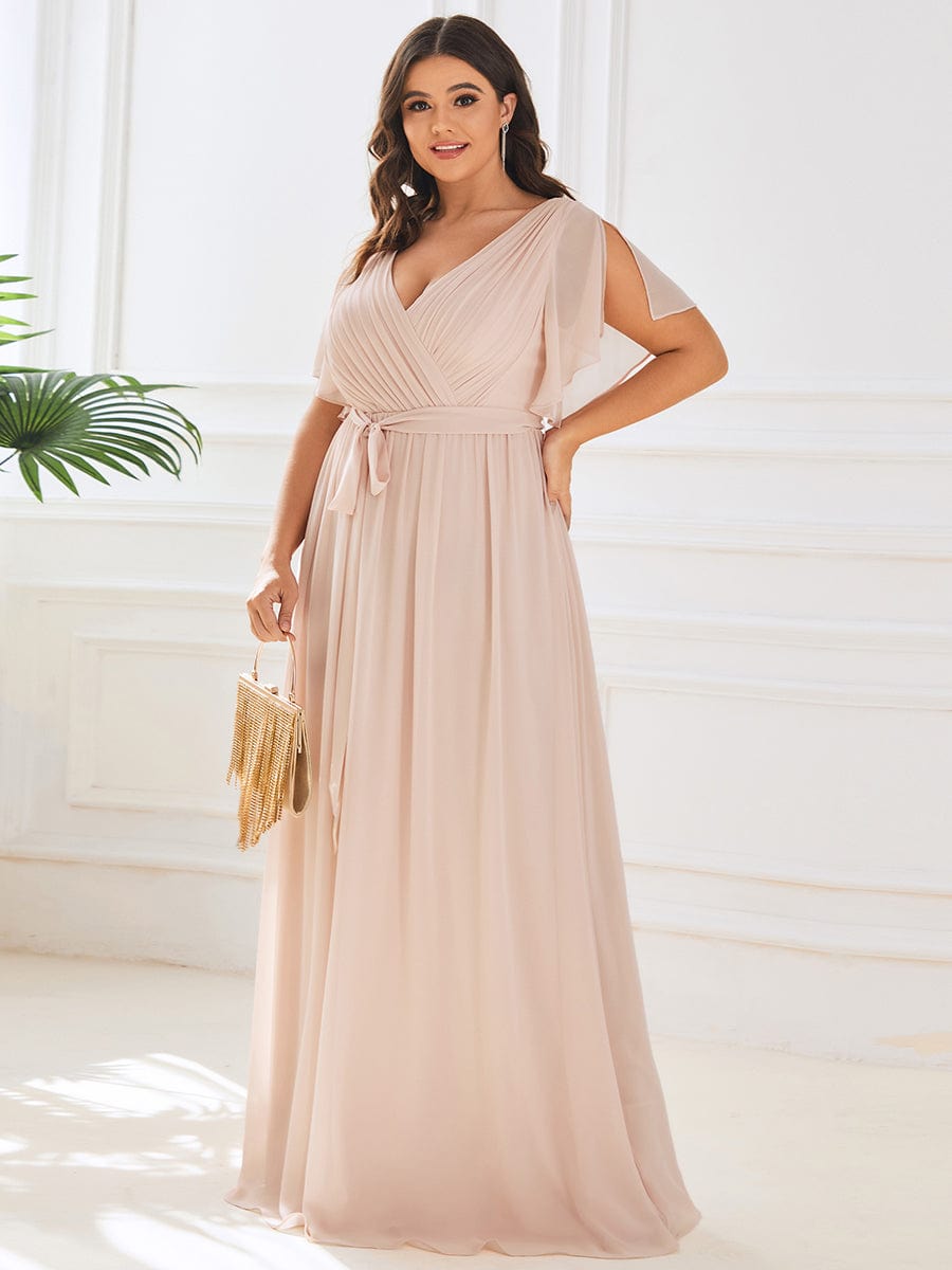 Plus Size Pleated Chiffon Tie-Waist Maxi Dress #color_Blush