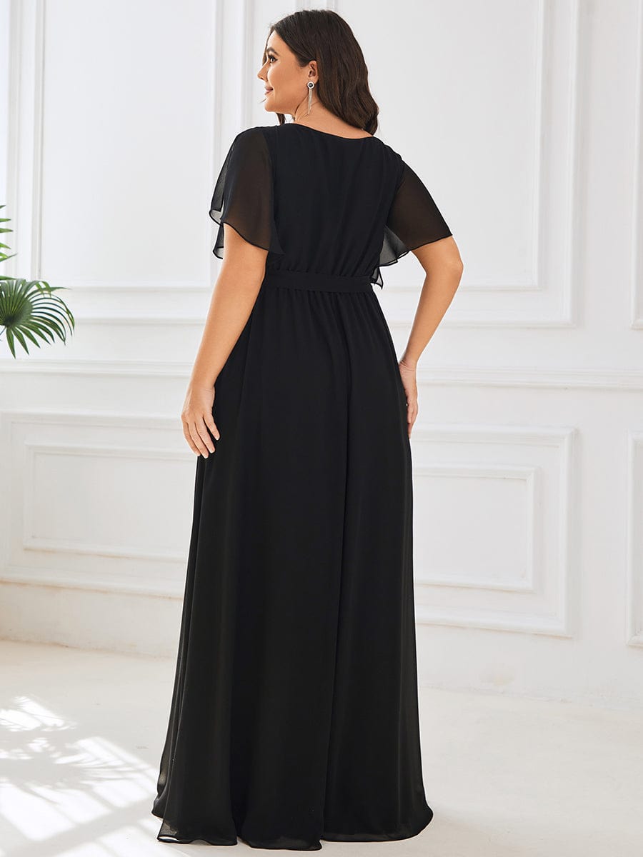 Plus Size Pleated Chiffon Tie-Waist Maxi Dress #color_Black