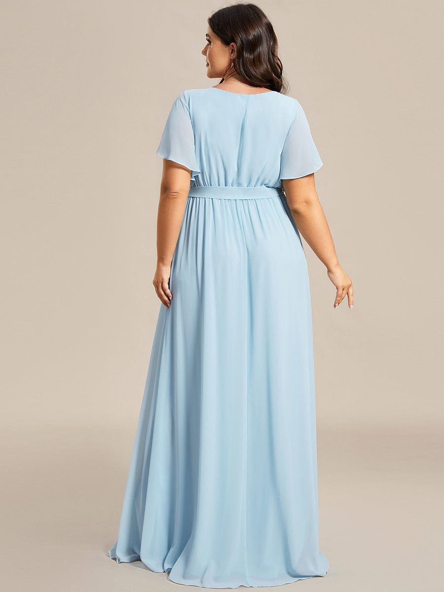 Plus Size Pleated Chiffon Tie-Waist Maxi Dress #color_Sky Blue