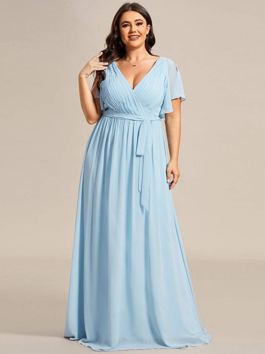 Plus Size Pleated Chiffon Tie-Waist Maxi Dress #color_Sky Blue