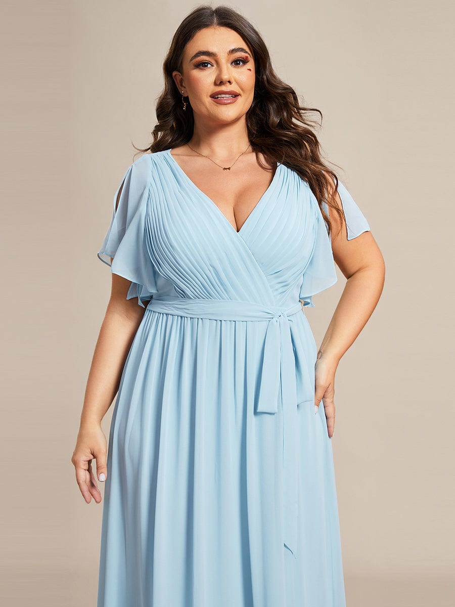 Plus Size Pleated Chiffon Tie-Waist Maxi Dress #color_Sky Blue