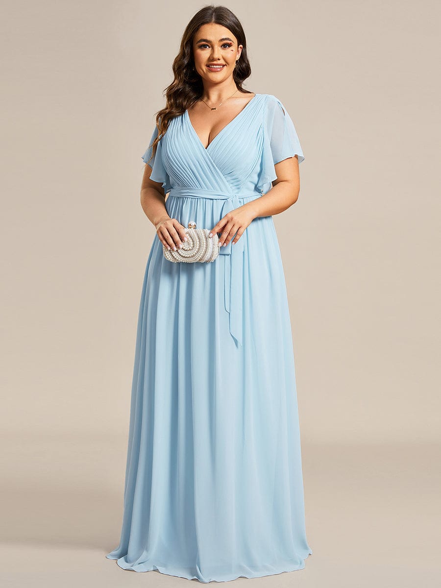 Plus Size Pleated Chiffon Tie-Waist Maxi Dress #color_Sky Blue