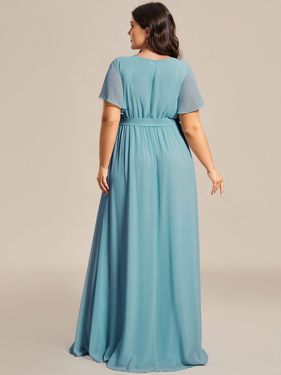 Plus Size Pleated Chiffon Tie-Waist Maxi Dress #color_Light Teal