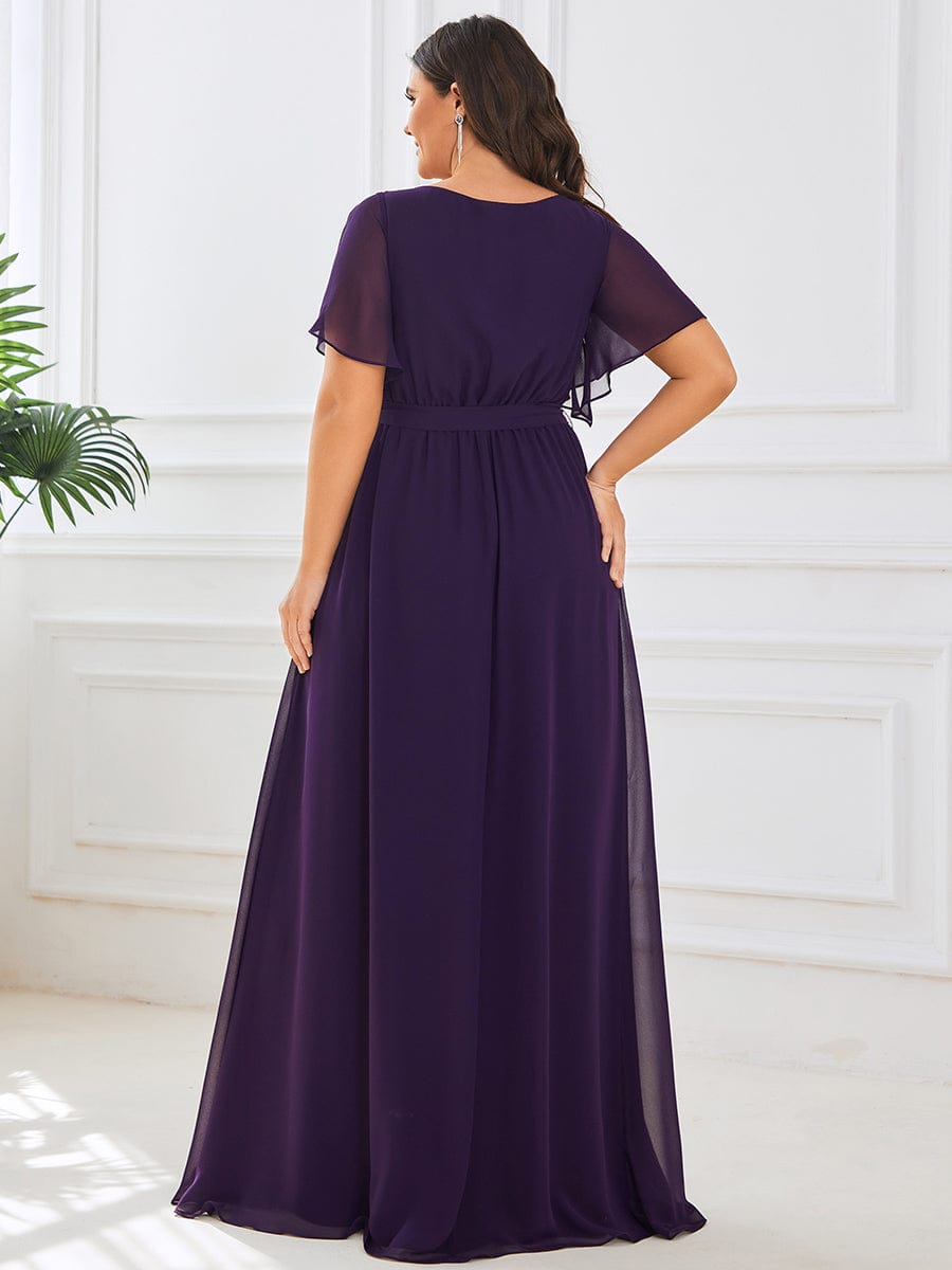 Plus Size Pleated Chiffon Tie-Waist Maxi Dress #color_Dark Purple