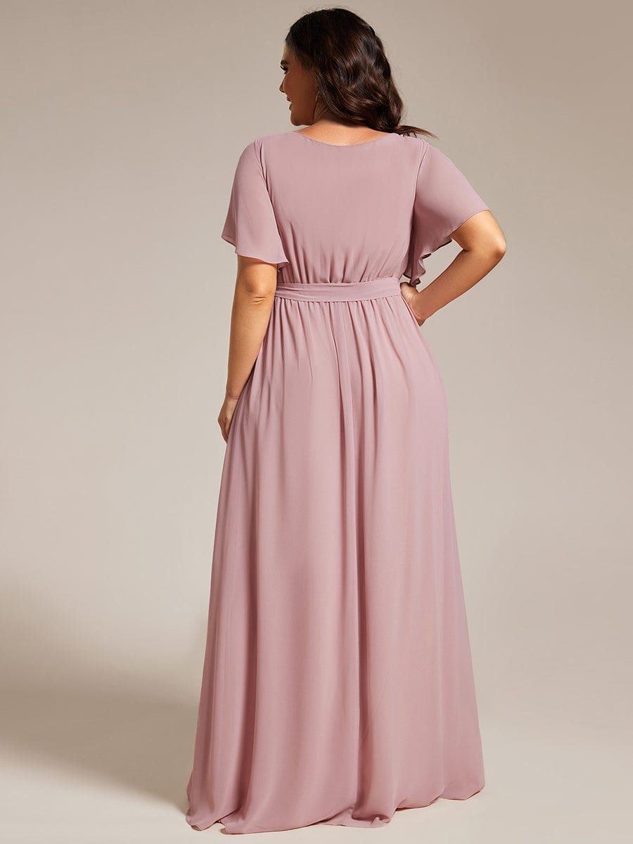 Plus Size Pleated Chiffon Tie-Waist Maxi Dress #color_Dusty Rose