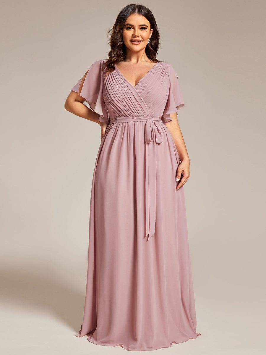 Plus Size Pleated Chiffon Tie-Waist Maxi Dress #color_Dusty Rose