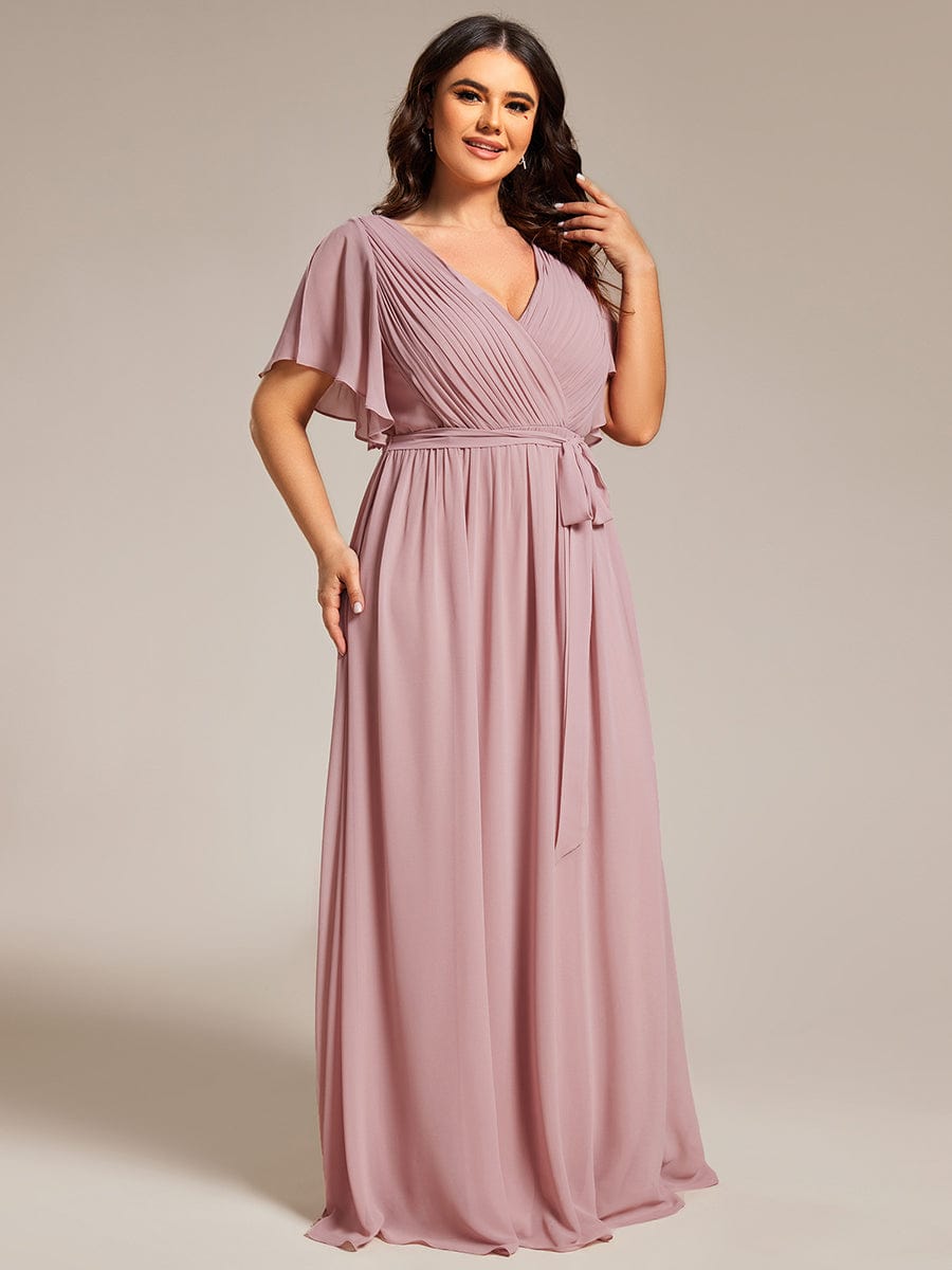 Plus Size Pleated Chiffon Tie-Waist Maxi Dress #color_Dusty Rose