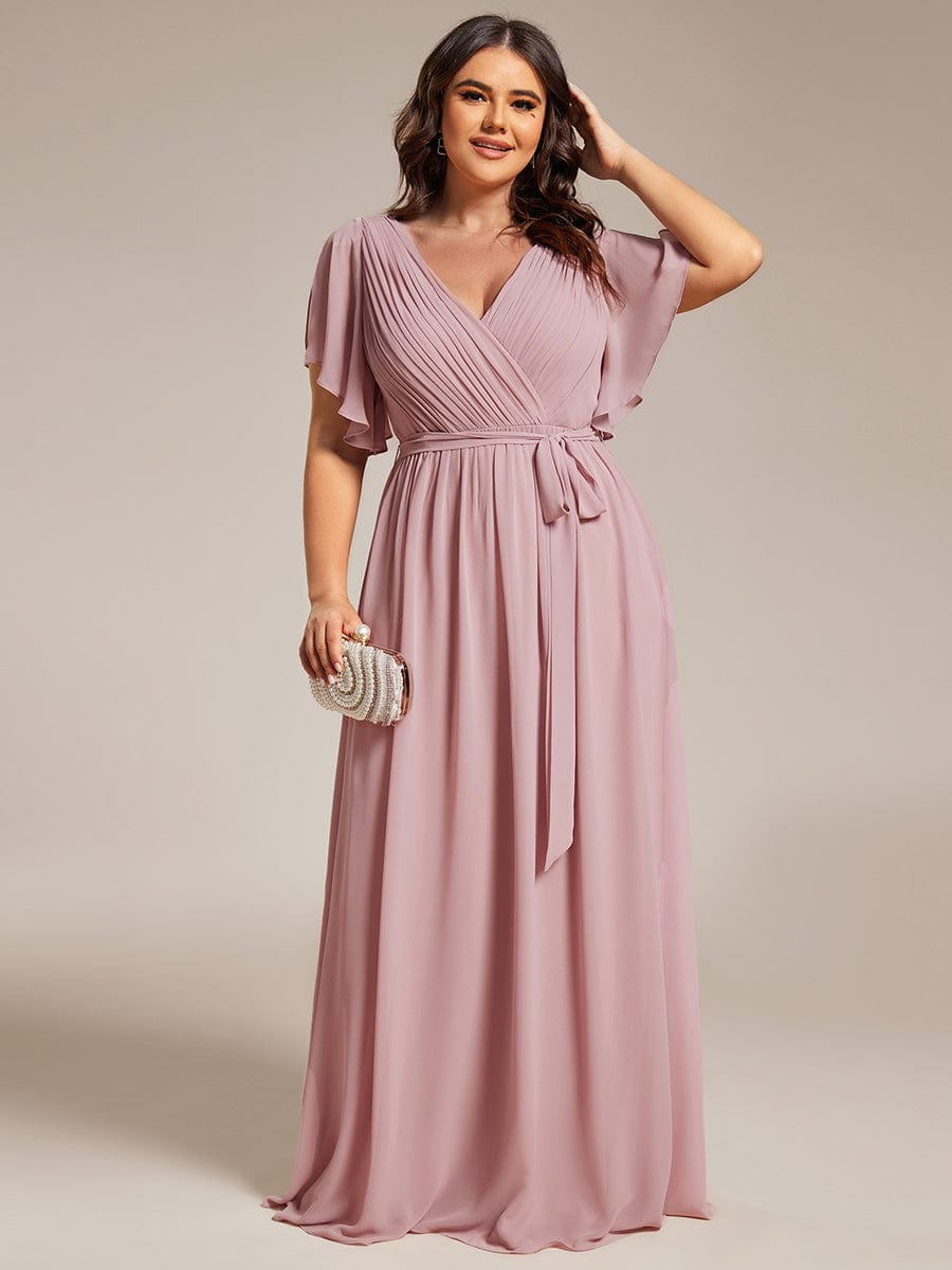 Plus Size Pleated Chiffon Tie-Waist Maxi Dress #color_Dusty Rose