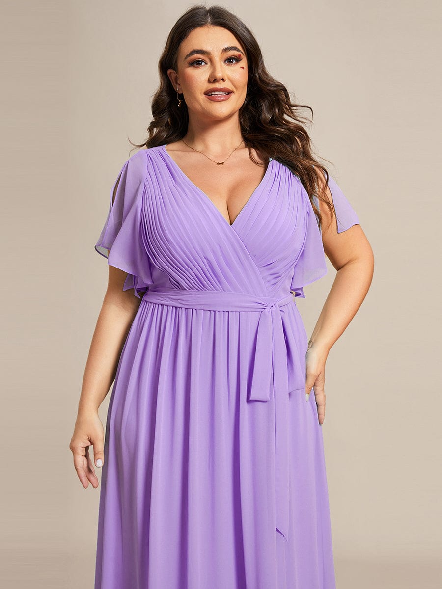 Plus Size Pleated Chiffon Tie-Waist Maxi Dress #color_Lavender