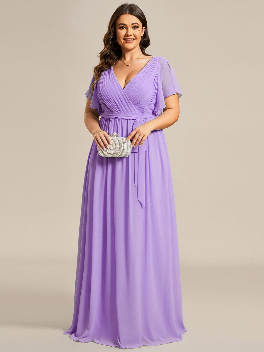 Plus Size Pleated Chiffon Tie-Waist Maxi Dress #color_Lavender