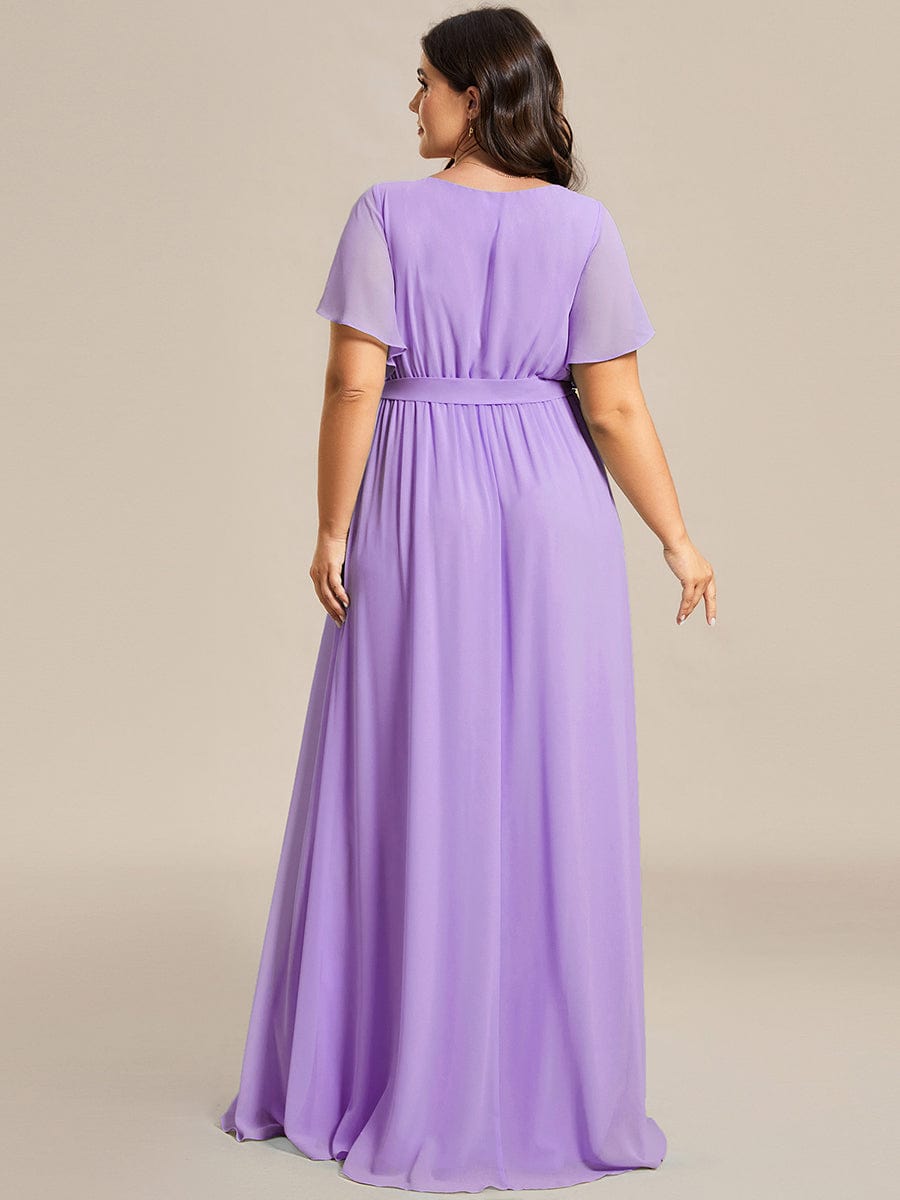 Plus Size Pleated Chiffon Tie-Waist Maxi Dress #color_Lavender