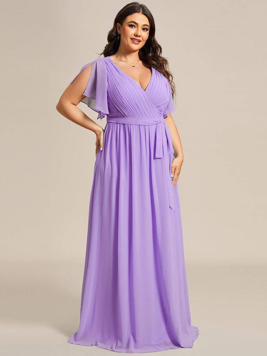 Plus Size Pleated Chiffon Tie-Waist Maxi Dress #color_Lavender