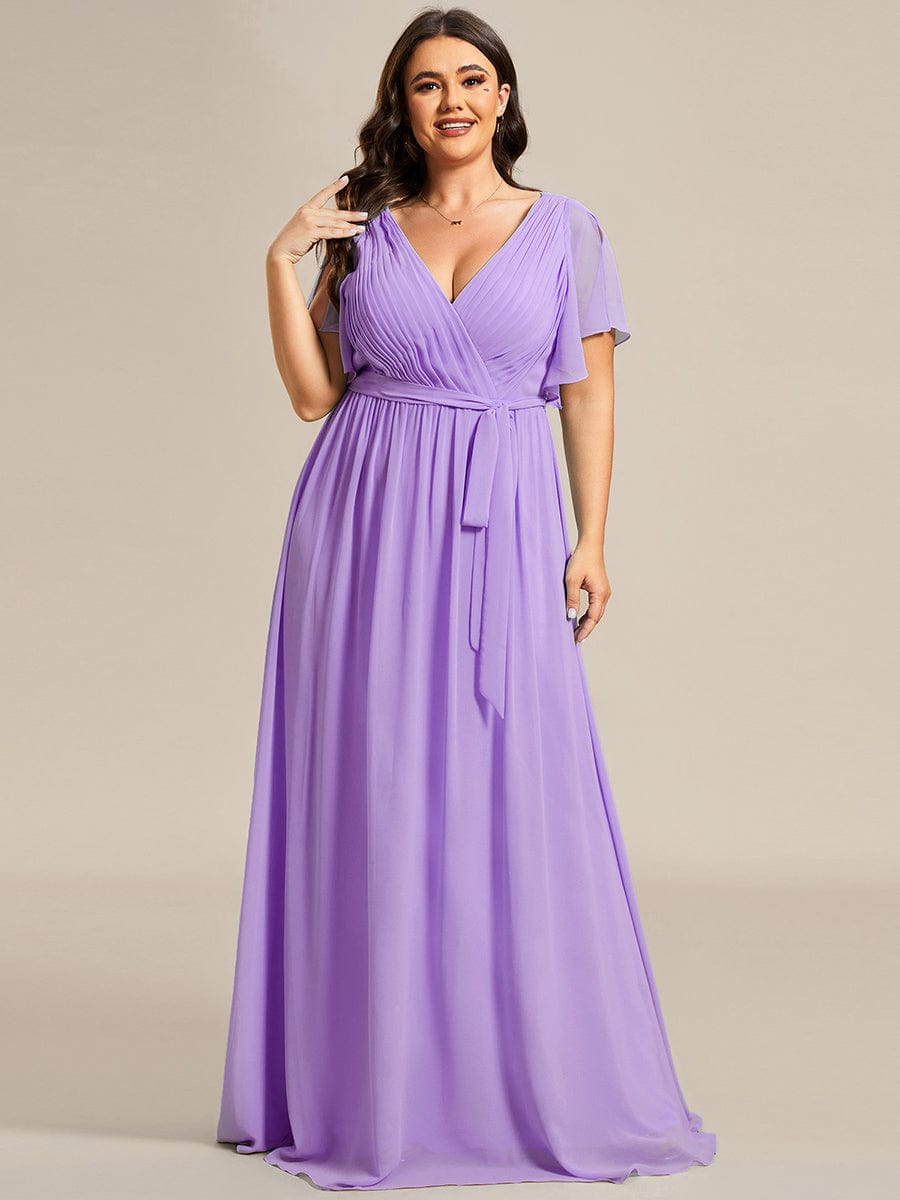 Plus Size Pleated Chiffon Tie-Waist Maxi Dress #color_Lavender