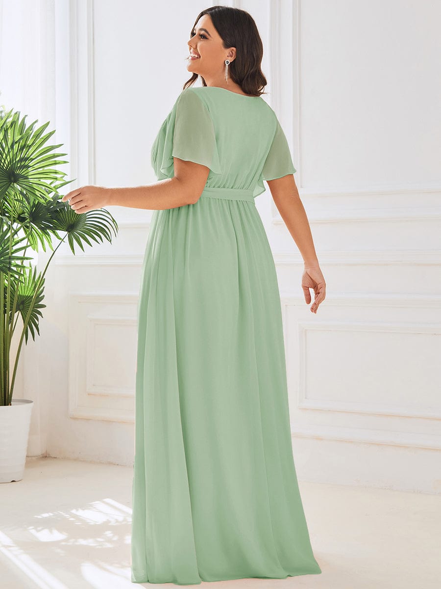 Plus Size Pleated Chiffon Tie-Waist Maxi Dress #color_Sage Green