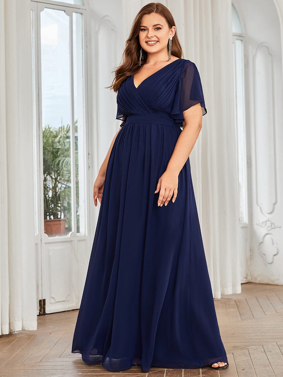 Plus Size Pleated Chiffon Tie-Waist Maxi Dress #color_Navy Blue