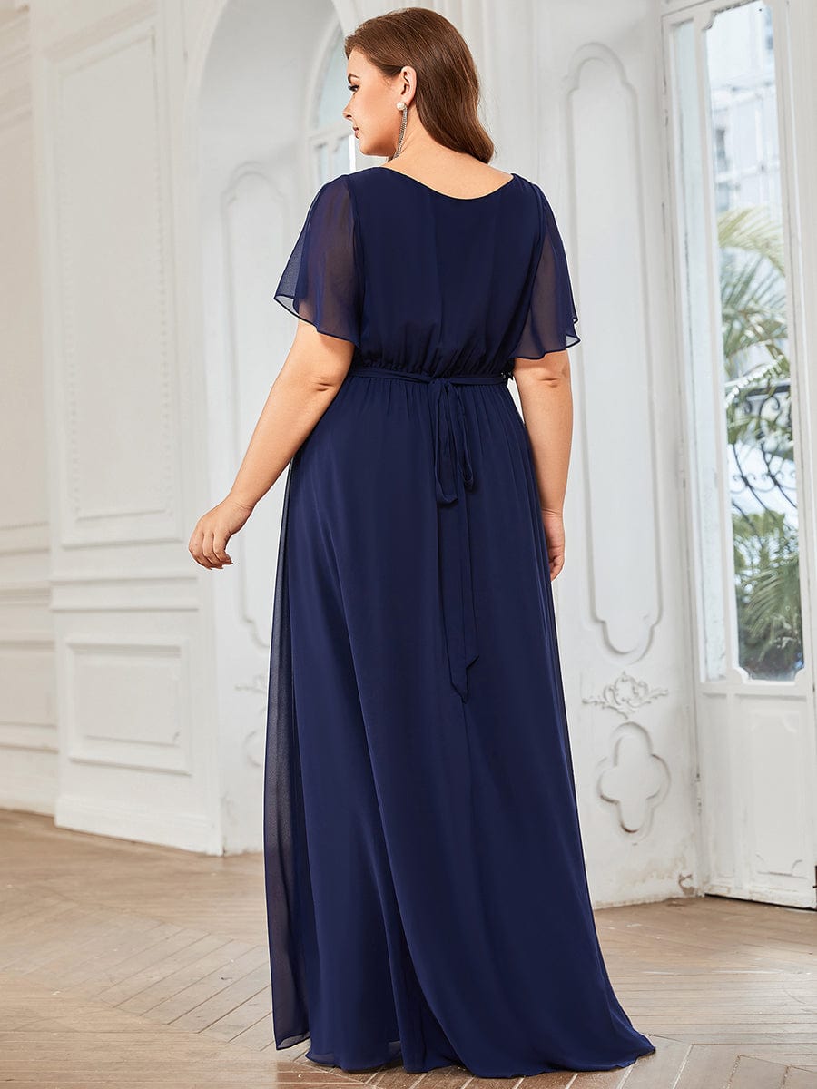 Plus Size Pleated Chiffon Tie-Waist Maxi Dress #color_Navy Blue