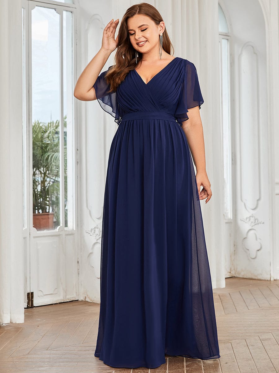 Plus Size Pleated Chiffon Tie-Waist Maxi Dress #color_Navy Blue