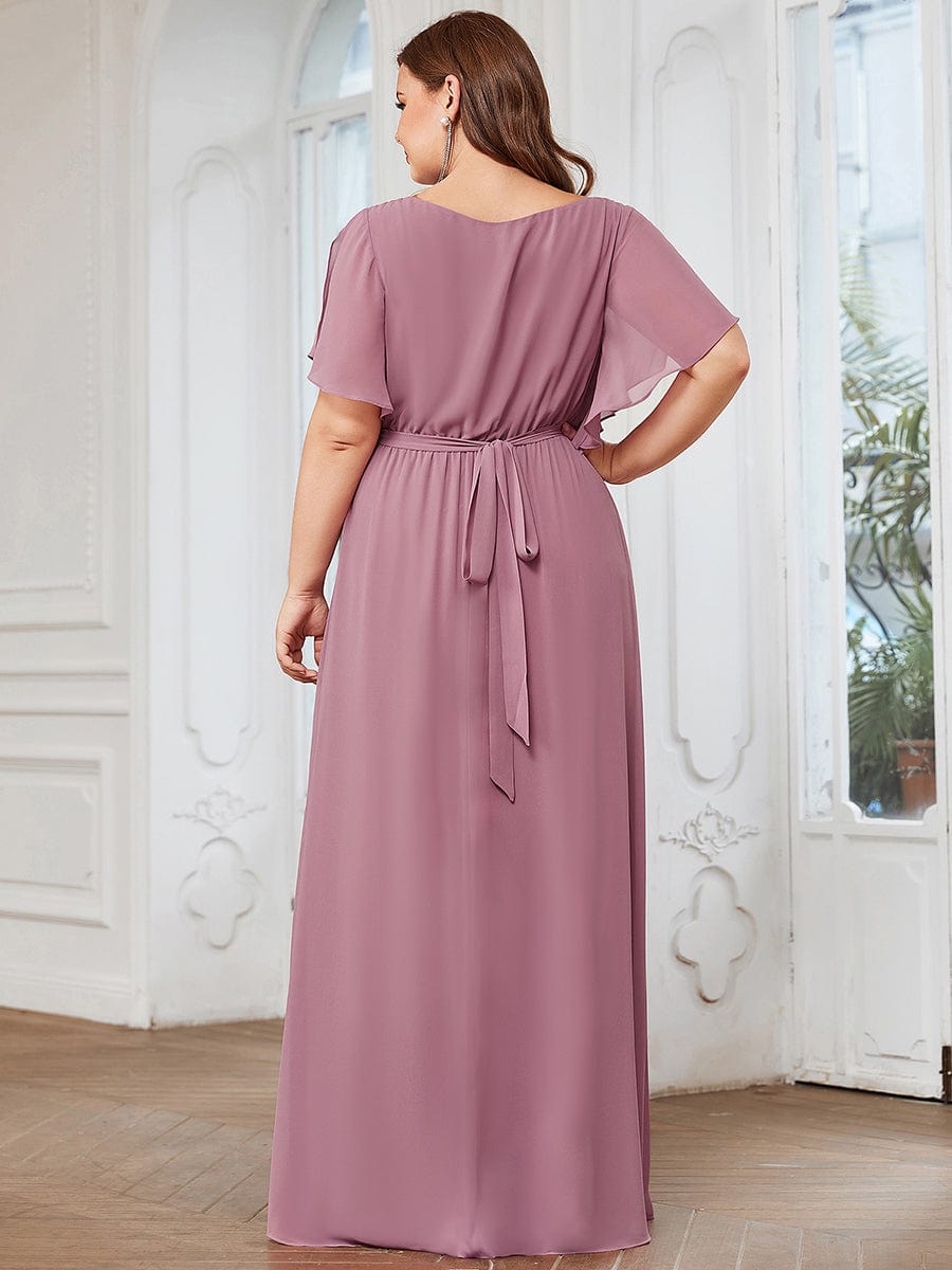 Plus Size Pleated Chiffon Tie-Waist Maxi Dress #color_Purple Orchid