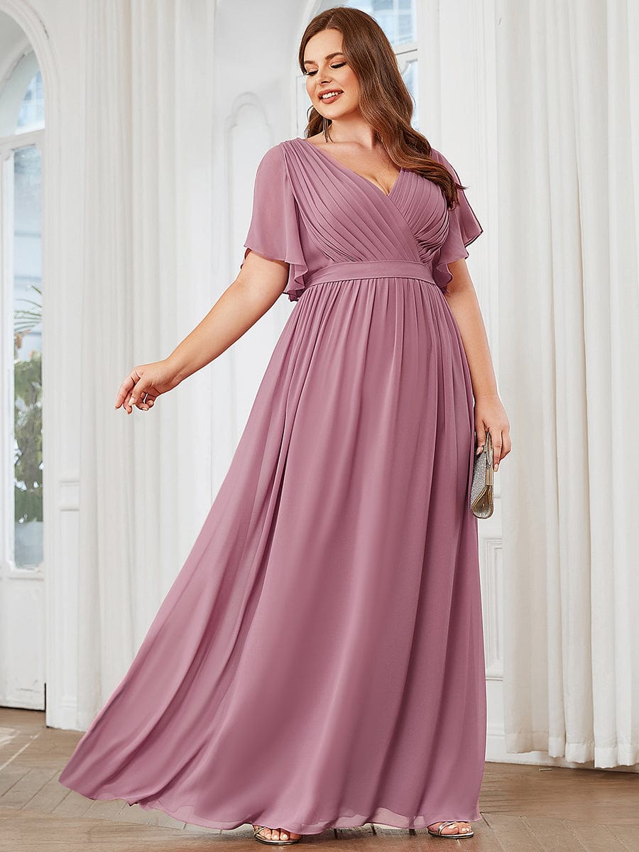 Plus Size Pleated Chiffon Tie-Waist Maxi Dress #color_Purple Orchid