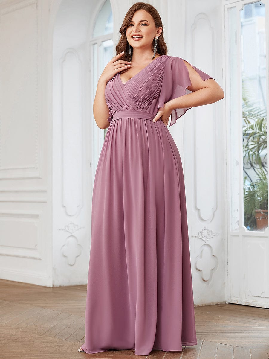 Plus Size Pleated Chiffon Tie-Waist Maxi Dress #color_Purple Orchid