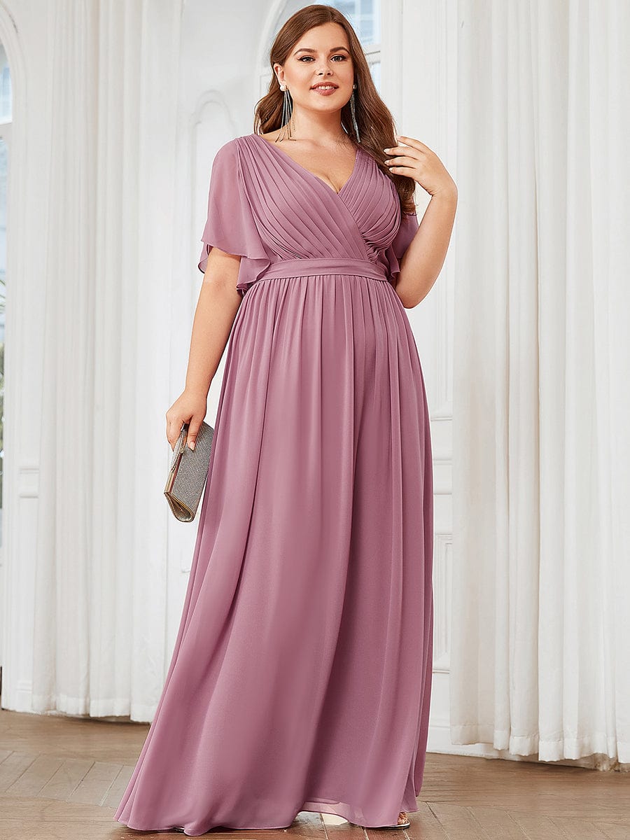 Plus Size Pleated Chiffon Tie-Waist Maxi Dress #color_Purple Orchid