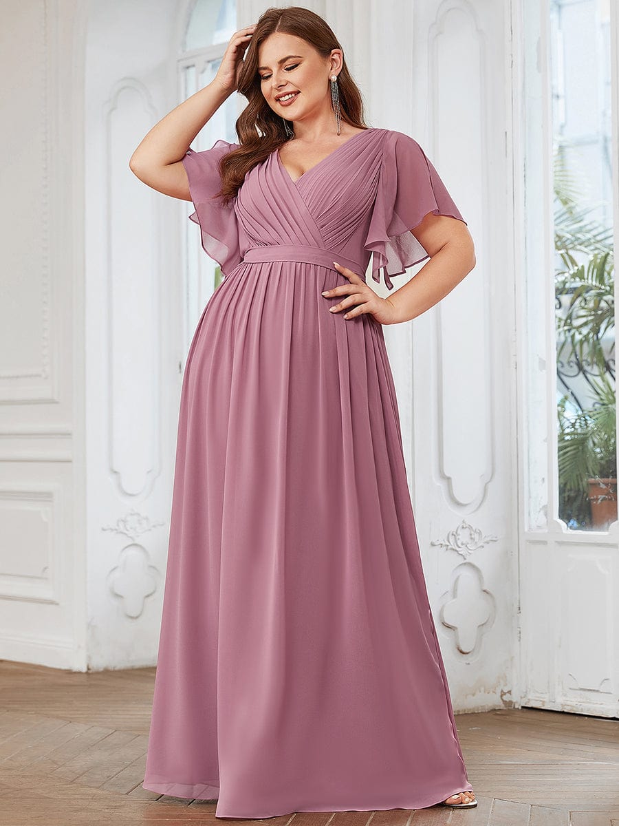 Plus Size Pleated Chiffon Tie-Waist Maxi Dress #color_Purple Orchid